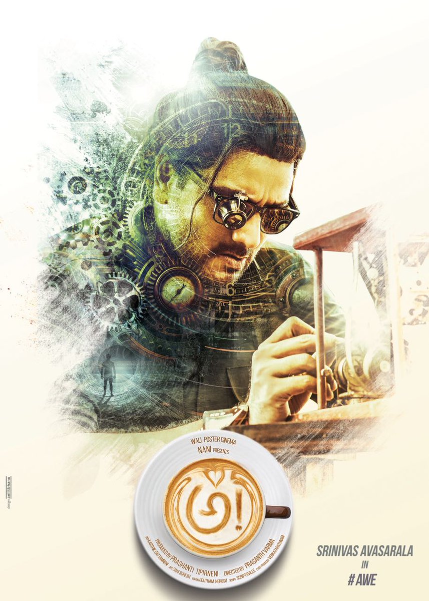 Introducing Srinivas AvasaralAWE, an unrelenting underdog in అ! #AWE Kajal Aggarwal,Nithya Menen,Regina Cassandra,Awe movie poster,Awe poster,Awe,Telugu film awe poster,Nani,actor nani