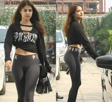 Bollywood actress Rhea Chakraborty spotted outside her gym in Bandra.