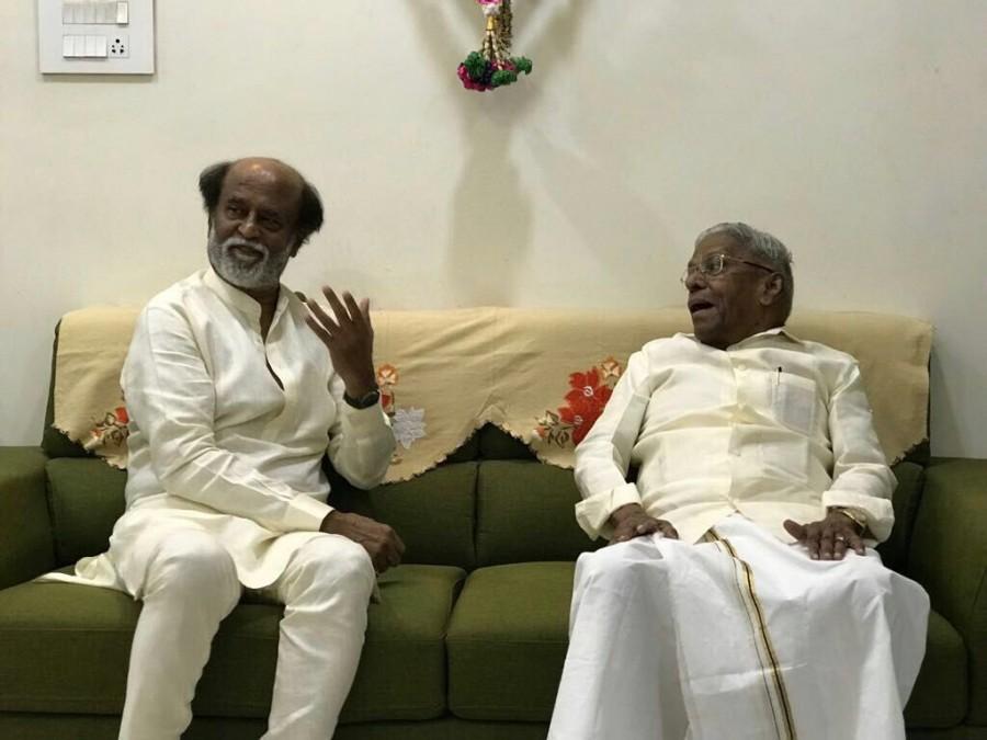 Superstar Rajinikanth meets RM Veerapan, AIADMK senior ex-minister, producer of his mega blockbuster BAASHA. Rajinikanth,Superstar Rajinikanth,Rajinikanth meets RM Veerappan,RM Veerappan,BAASHA,BAASHA producer