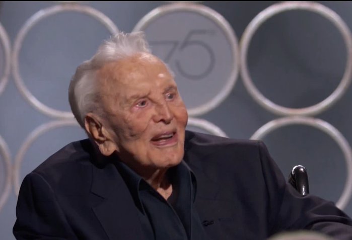 They presented the award for Best Screenplay Motion Picture to Martin McDonagh for "Three Billboards Outside Ebbing, Missouri". Kirk Douglas,actor Kirk Douglas,Kirk Douglas at Golden Globes,Golden Globes,Hollywood legend Kirk Douglas,Catherine Zeta-Jones