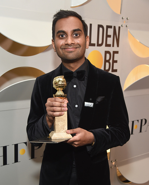 On the Netflix original series, Ansari not only stars as Dev Shah, the pasta-loving, cupcake show host, but also serves as co-creator, writer, and director. Aziz Ansari,comedian Aziz Ansari,Aziz Ansari comedy series,Aziz Ansari wins Golden Globes,Aziz Ansari at Golden Globes