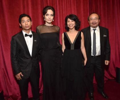 Pax Jolie-Pitt, Angelina Jolie and Loung Ung attend the Netflix Golden Globes after party at Waldorf Astoria Beverly Hills on January 7, 2018 in Beverly Hills, California.