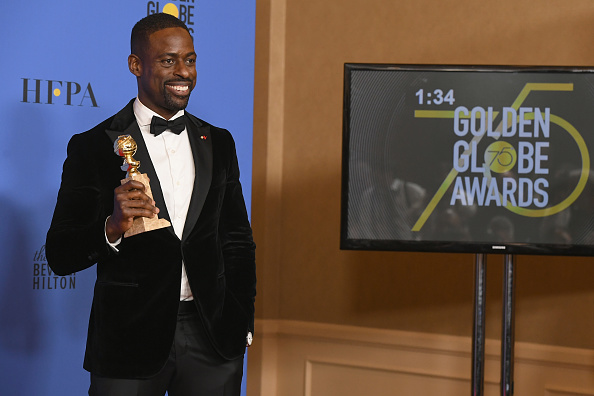 "Now, Dan Fogelman, throughout the majority of my career, I've benefited from colour-blind casting, which means, ahey, let's throw a brother in there'. That's always really cool," Brown said while accepting the award here on Sunday. Sterling K. Brown,black actor,TV Drama at Golden Globes 2018,TV Drama at Golden Globes,Golden Globe,Golden Globe 2018,Golden Globe best actor