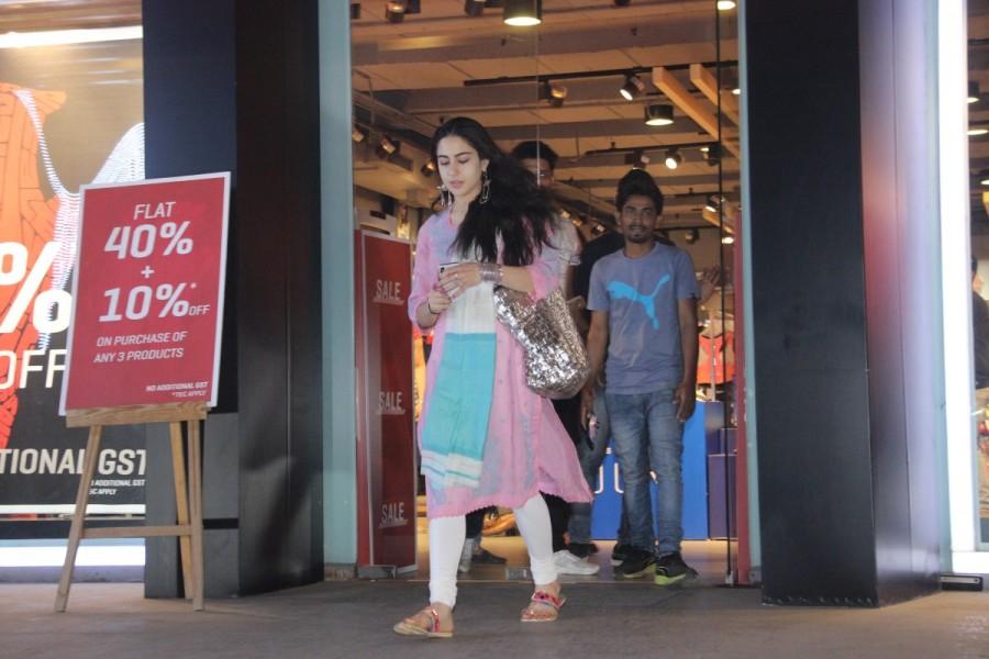 Actress Sara Ali Khan spotted at Sportswear store in Mumbai on Jan 08, 2018. Saif Ali Khan daughter Sara Ali Khan,Sara Ali Khan,Sara Ali Khan at Puma store,Puma store,Puma store in Mumbai,actress Sara Ali Khan