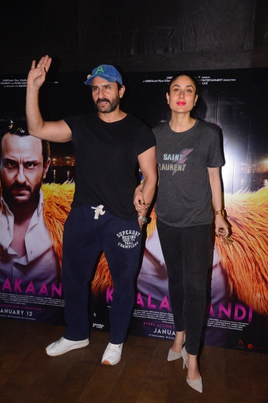 Saif Ali Khan and Kareena Kapoor Khan pose together at the special screening of Kaalakaandi at Lightbox in Mumbai. Saif Ali Khan,Kareena Kapoor,Saif Ali Khan and Kareena Kapoor,Kareena Kapoor Khan,Kaalakaandi,Kaalakaandi special screening,Kaalakaandi special screening pics,Kaalakaandi special screening images,Kaalakaandi special screening stills,Kaalakaandi special sc
