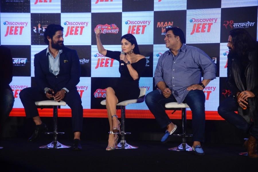 Bollywood actress Sunny Leone addresses media during the launch of 'Discovery Jeet', a new Hindi entertainment channel, at Taj Lands End in Mumbai. Sunny Leone,actress Sunny Leone,hot Sunny Leone,Discovery Jeet,discovery JEET hindi channel,Discovery Jeet channel