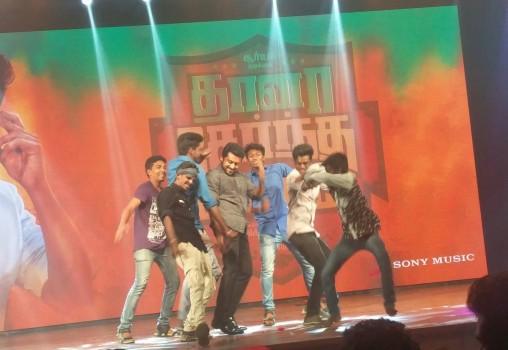 Actor Suriya dances with his fans during Thaanaa Serndha Koottam pre-release event.