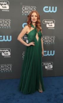 Jessica Chastain poses for photographers at Critics choice red carpet.