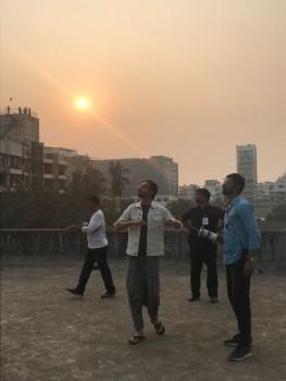 Bollywood actor Irrfan Khan who is currently in Mumbai shooting for his next project was seen celebrating and participating in the kite flying ceremony on the day of Makar Sankrant.