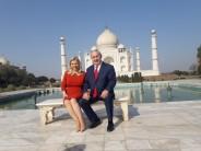Israeli Prime Minister Benjamin Netanyahu and his wife Sara spent over an hour visiting the Taj Mahal in Agra on Tuesday. The Israeli Prime Minister and his wife were welcomed by Uttar Pradesh Chief Minister Yogi Adityanath at the Kheria airport early in the morning.