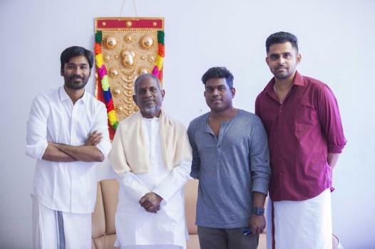 Dhanush on Tuesday night shared a string of photographs of himself along with maestro from the music studio: 