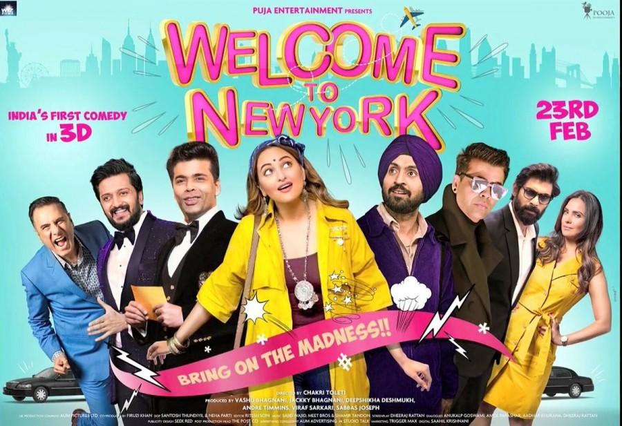 Starring Karan Johar, Diljit Dosanjh, Sonakshi Sinha, Riteish Deshmukh, Rana Duggabatti, Boman Irani, Lara Dutta and a massive ensemble cast, India's first 3D comedy, ‘Welcome To New York’ is set to be one of the most highly anticipated comedy films of 2018 which also will be Bollywood’s first 3D comedy film. Diljit Dosanjh,Sonakshi Sinha,Karan Johar,Boman Irani,Lara Dutta,Riteish Deshmukh,Rana Daggubati,Welcome to New York,Welcome to New York poster,Welcome to New York first look,Welcome to New York first look poster,Welcome to New York movie poster