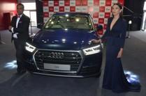 Audi India head Rahil Ansari and actress Gauhar Khan with the newly launched Audi Q5 car in New Delhi on Jan 18, 2018.