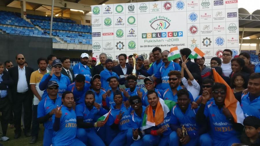 Pakistan put up 307 for 8 in 40 overs. Badar Muni scored 57 in 61 balls. Risayat Khan's 48 in 38 balls and skipper Nisar Ali quick 47 were the highlights of Pakistan innings. Deepak Malik and Rambir took two wickets each and Sunil Ramesh took one. During the chase, Sunil Ramesh's scintillating 93 runs in 67 balls and skipper Ajay Reddy's 62 in 60 balls guided India to win with a over to spare. Prakash and Venkatesh opened in grand style and gave India a flying start. They managed the scoring rate at 10 per over. Venkatesh scored 35 in 32 balls, while Prakash scored 44 in 42 balls. India beat Pakistan,Blind Cricket World Cup final,Blind Cricket World,India Blind Cricket World Cup final