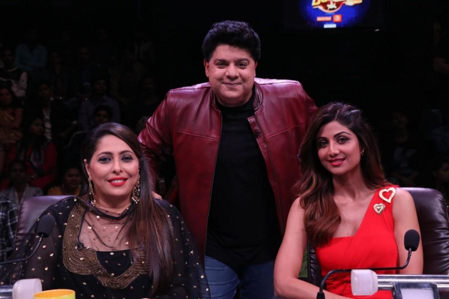Sajid Khan with the super hosts on Super Dancer Chapter 2. Sajid Khan,Super Dancer Chapter 2,Shilpa Shetty Kundra,Shilpa Shetty,Republic Day Special episode