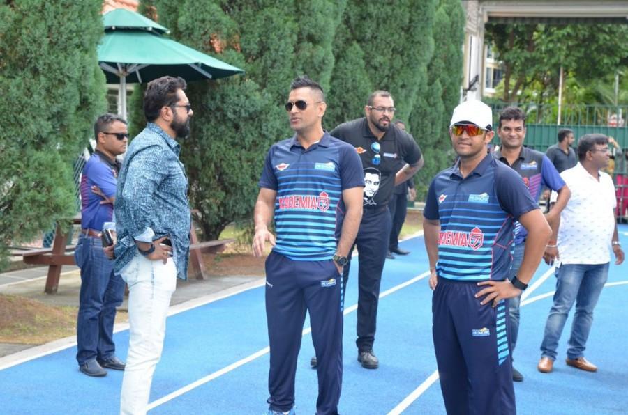 Actor R Sarath Kumar shared a picture on Twitter with the caption, "It was such a great pleasure to interact with @msdhoni during the inauguration of MS Dhoni cricket academy in Singapore. I wish Dhoni and his team all the very best for this initiative in taking cricket beyond India." Sarath Kumar,R Sarath Kumar,MS Dhoni,Dhoni,Mahendra Singh Dhoni,MS Dhoni cricket academy