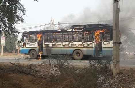 Road traffic was disrupted for hours in the area following the violent protest by youths belonging to the Rajput community who had their faces covered. The protesters ordered the passengers on the government bus to alight before torching the vehicle. Police said two persons have been detained for the violence. Prohibitory orders have been imposed here till Sunday to maintain law and order in view of the Karni Sena's threat to target theatres screening the film. There are over 40 multiplexes and cinema halls in Gurugram. Haryana Roadways,Padmaavat protests,Padmaavat movie protests,padmaavat release,padmaavat controversy,Shri Rajput Karni Sena,Karni Sena
