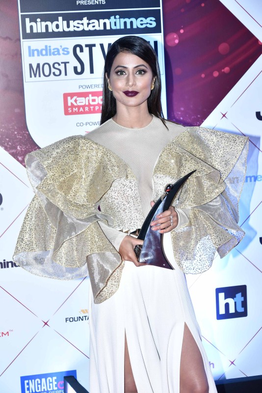 Hina Khan attends the HT India’s Most Stylish Awards 2018 at Yash Raj Studio in Mumbai on January 24, 2018. Parineeti Chopra,Kartik Aaryan,Imtiaz Ali,Hina Khan,Shibani Dandekar,Tisca Chopra,HT India's Most Stylish Awards 2018,celebs at HT India's Most Stylish Awards 2018