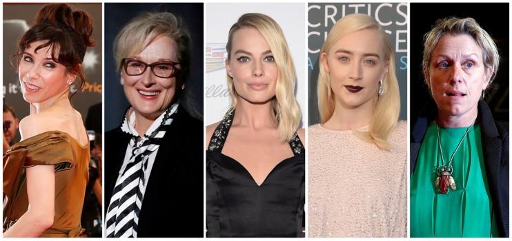 Nominees for the Best Actress Awards (L-R) Sally Hawkins, Meryl Streep, Margot Robbie, Saoirse Ronan and Frances McDormand.