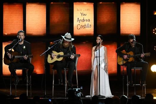 (L-R) Recording artists T.J. Osborne, John Osborne, Maren Morris, and Eric Church perform onstage during the 60th Annual GRAMMY Awards at Madison Square Garden on January 28, 2018 in New York City.