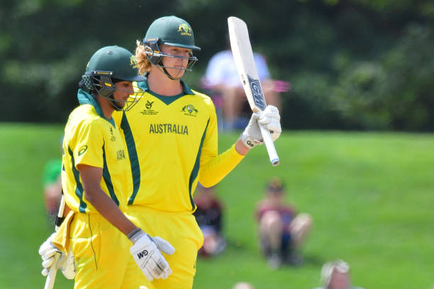Electing to bat, Afghanistan rode on a half-century knock from their top order batsman Ikram Ali Khil (80) to score 181 runs in 48 overs. For Australia, barring off-spinner Param Uppal, all the bowlers picked up wickets at regular intervals to keep the opposition on the back foot. Medium pacer Jonathan Merlo (4/24) was the stand out bowler for the side. U-19 WC,Australia defeat Afghanistan,Australia vs Afghanistan,Hagley Oval,U-19 WC pics,U-19 WC images,U-19 WC stills,U-19 WC pictures,U-19 WC photos