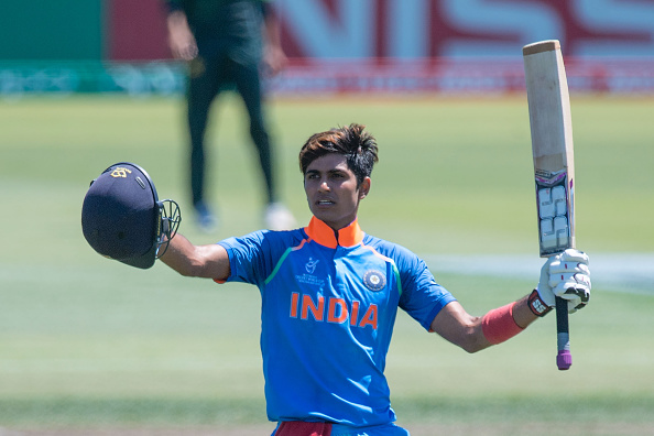 India's Shubman Gill celebrates 100 runs during the U19 semi-final cricket World Cup match between India and Pakistan at Hagley Oval in Christchurch on January 30, 2018. U-19 World Cup Semi Final,U-19 World Cup,Shubman Gill,Ishan Porel,India beat Pakistan,U19 World Cup Final