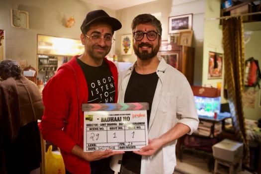 The official Twitter page of Junglee Pictures, which is bankrolling the film, shared a photograph of movie's lead actor Ayushmann Khurrana and Sharma holding the film's clapboard.