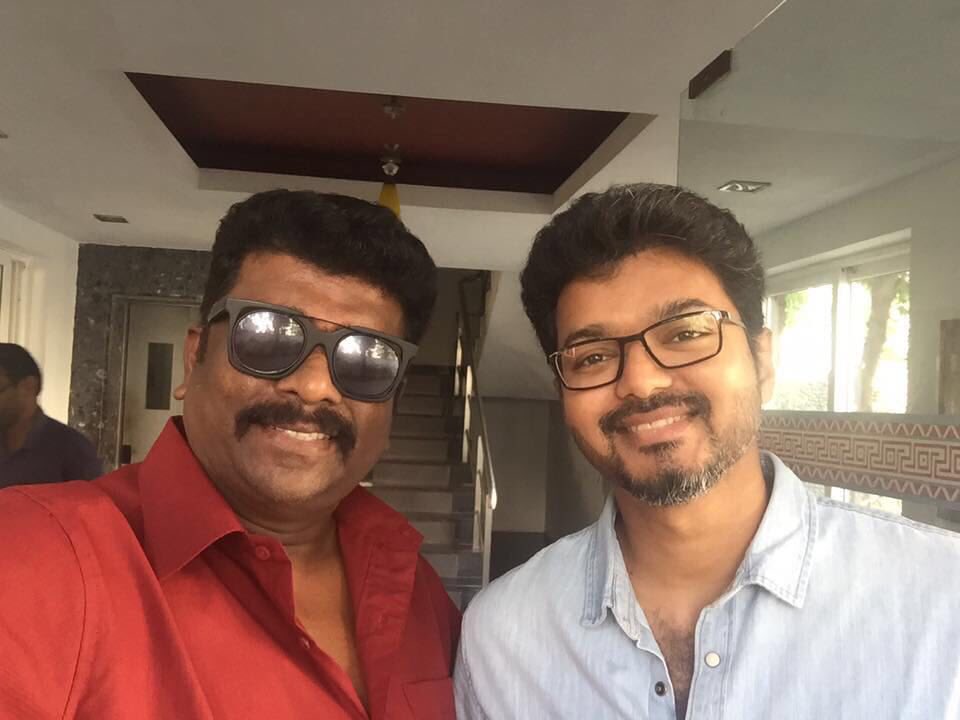 Actor R Parthiban meets Thalapathy Vijay in Chennai. R Parthiban,Thalapathy Vijay,Vijay,Ilayathalapathy Vijay,actor Vijay