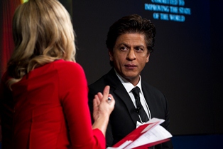 Superstar Shah Rukh Khan received an award for his leadership in championing children's and women's right in India. It was the 24th Annual Crystal Award at the world economic forum in Davos. He received the award along with Cate Blanchett and singer Elton John.