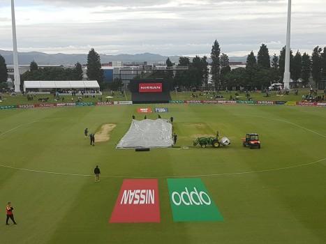 India reached 23/0 with the openers Prithvi Shaw (10 not out off 18 balls; 4X1) and Majot Kalra (9 not out off 7; 6X1) going undivided when the umpires decided to call the covers in.