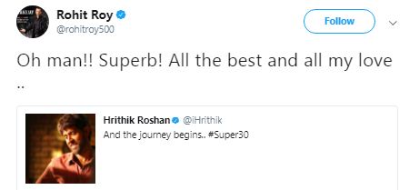 Rohit Roy shared, "Oh man!! Superb! All the best and all my love ..". Hrithik Roshan,actor Hrithik Roshan,Super 30,hrithik roshan super 30,Super 30 first look
