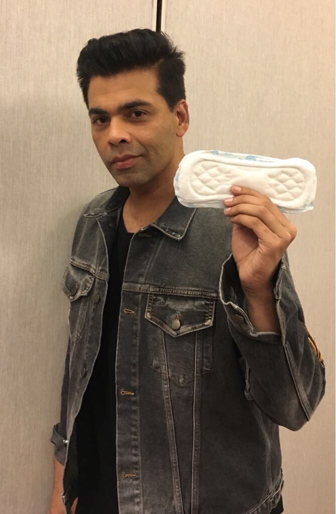 Karan Johar shares his photo with a sanitary pad on Social media. Tiger Shroff,Karan Johar,Farhan Akhtar,Rahul Sharma,PadMan challenge,PadMan,Padman challenge