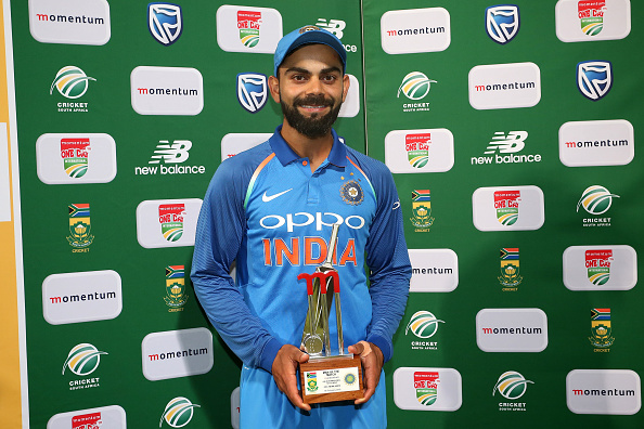 Man of the Match Indian captain Virat Kohli during the 3rd Momentum ODI match between South Africa and India at PPC Newlands on February 07, 2018 in Cape Town, South Africa. Virat Kohli,Virat Kohli 34th ODI Ton,Virat Kohli 100,Virat Kohli centuries,India vs South Africa