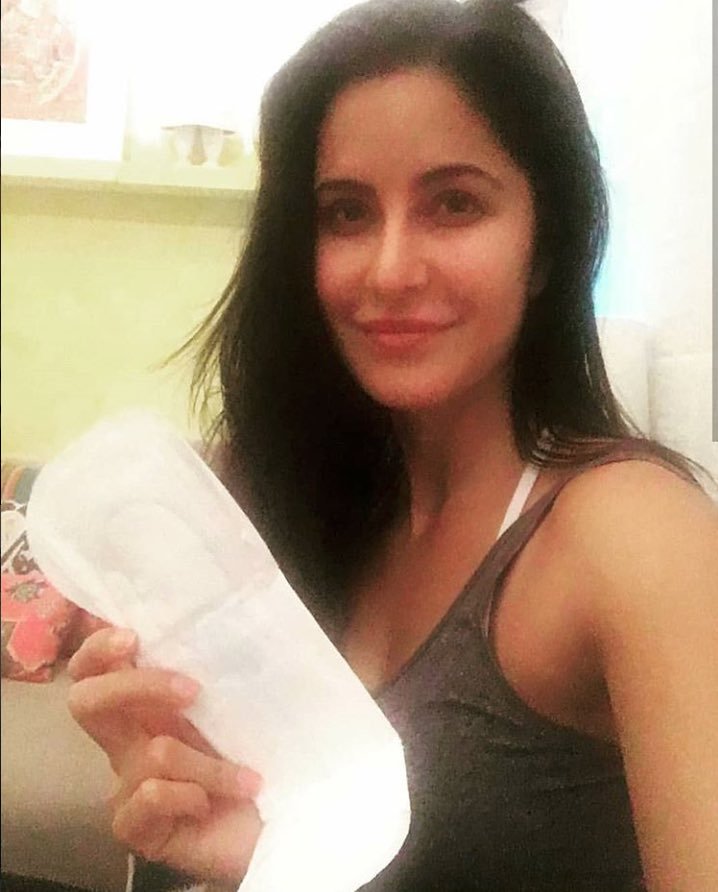 Katrina Kaif shares her photo with a sanitary pad on Social media. Katrina Kaif,PV Sindhu,Saina Nehwal,Ravi Shastri,Akshay Kumar,Padman Challenge,Padman Challenge pics,Padman Challenge images,Padman Challenge stills,Padman Challenge pictures,Padman Challenge photos
