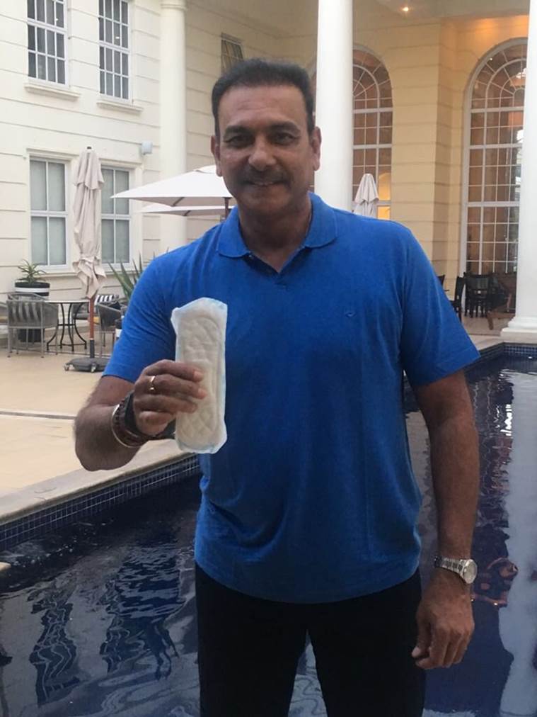 Ravi Shastri shares his photo with a sanitary pad on Social media. Katrina Kaif,PV Sindhu,Saina Nehwal,Ravi Shastri,Akshay Kumar,Padman Challenge,Padman Challenge pics,Padman Challenge images,Padman Challenge stills,Padman Challenge pictures,Padman Challenge photos