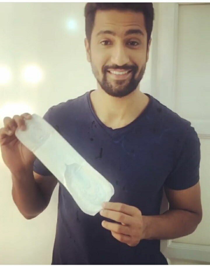 Vicky Kaushal shares his photo with a sanitary pad on Social media. Katrina Kaif,PV Sindhu,Saina Nehwal,Ravi Shastri,Akshay Kumar,Padman Challenge,Padman Challenge pics,Padman Challenge images,Padman Challenge stills,Padman Challenge pictures,Padman Challenge photos