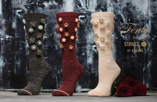 Singer Rihanna has launched a special capsule line of Valentine's Day-themed socks. The new range, which Rihanna has teased on her Twitter account, features three pairs of bejeweled calf-length socks, which are being sold for as much as $125, reports femalefirst.co.uk.