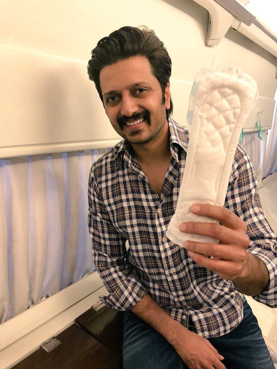 Riteish Deshmukh shares his photo with a sanitary pad on Social media. Jackie Shroff,Sidharth Malhotra,Riteish Deshmukh,Rakul Preet,Parineeti Chopra,PadMan challenge,PadMan challenge pics,PadMan challenge images,PadMan challenge stills,PadMan challenge pictures,PadMan challenge photos