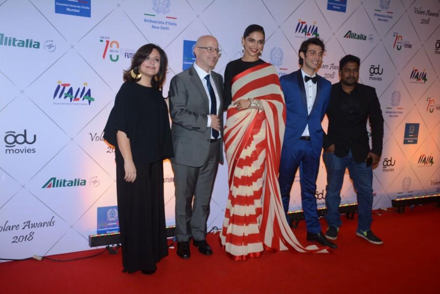 Bollywood actress Deepika Padukone addresses media during the red carpet of Volare Awards 2018 in Mumbai. Deepika Padukone,AR Rahman,Imtiaz Ali,Volare Awards 2018,Volare Awards,celebs at Volare Awards