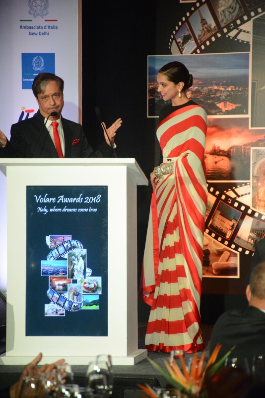 Indian film actress Deepika Padukone addresses media during the red carpet of Volare Awards 2018 in Mumbai. Deepika Padukone,AR Rahman,Imtiaz Ali,Volare Awards 2018,Volare Awards,celebs at Volare Awards
