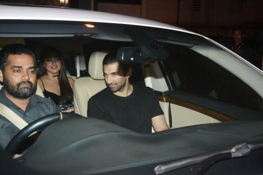 Aditya Roy Kapoor and Sonakshi Sinha get clicked during Karan Johar's Valentine's day party in Mumbai.