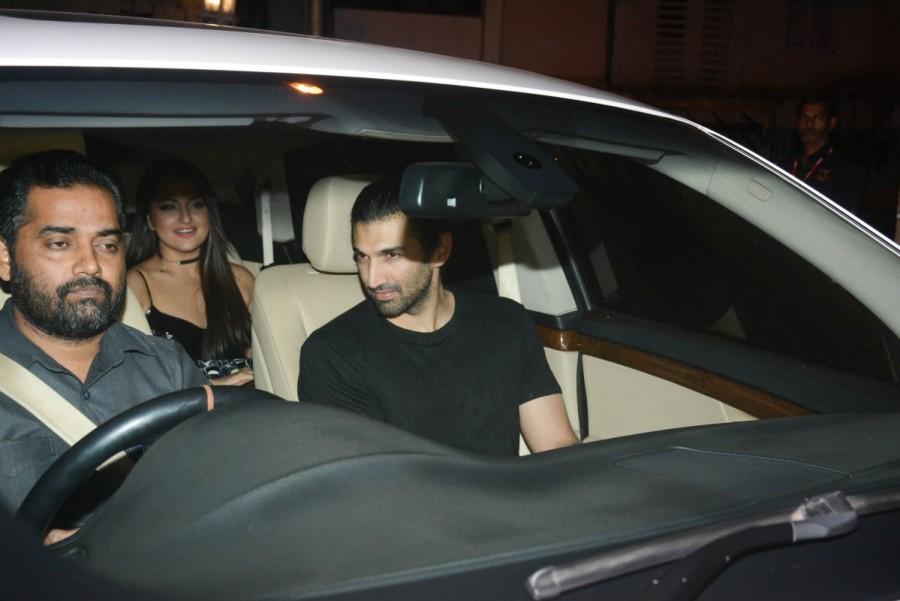 Aditya Roy Kapoor and Sonakshi Sinha get clicked during Karan Johar's Valentine's day party in Mumbai. Karan Johar,Valentine's Day,Karan Johar Singles party,karan johar valentine's day party,ekta kapoor,Sonakshi Sinha,athiya shetty,Sussanne Khan,Love disappoints,Karan Johar's quirky Valentine's Day party,manish malhotra,karan johar part