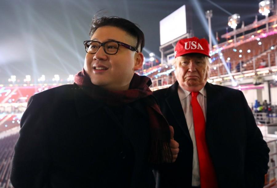 The same impersonator had caused a commotion during last Friday's opening ceremony when he and a person dressed as U.S. President Donald Trump were swiftly shown out of the stadium by security staff. Kim Jong Un,Kim Jong Un lookalike,Celebs lookalike,2018 Winter Olympics,Kim Jong Un lookalike pics,Kim Jong Un lookalike images,Korean hockey team