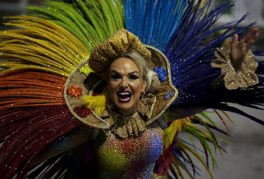 A reveller from the Tom Maior Samba School takes part in a carnival celebration at Anhembi Sambadrome in Sao Paulo. Famous Carnival,Carnival in Brazil,Sabrina Sato,Famous Carnival pics,Famous Carnival images