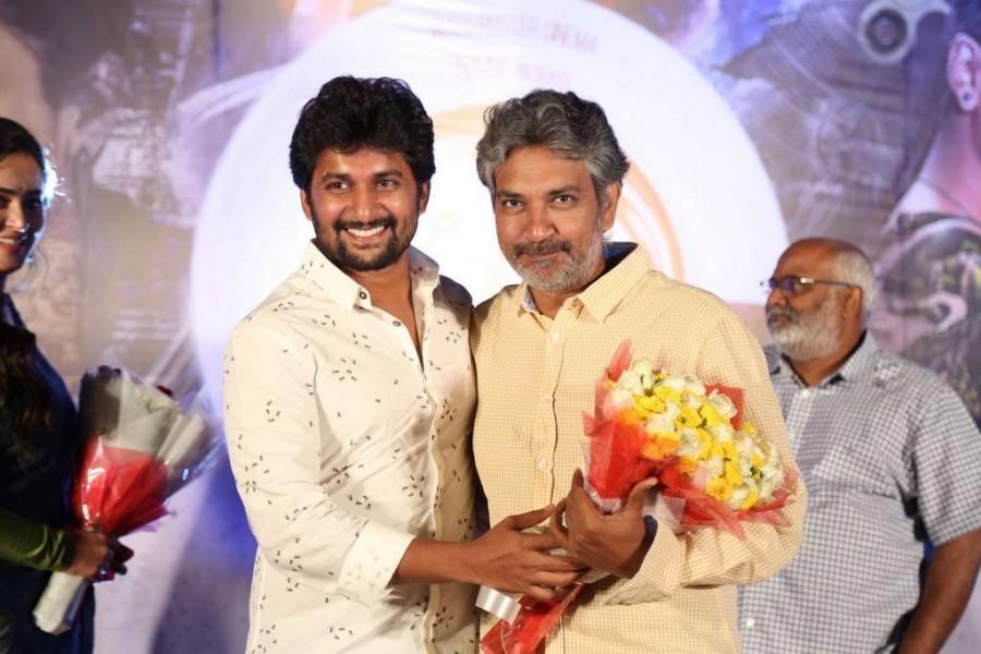 Nani and SS Rajamouli at Awe pre-release event. Nani,Anushka Shetty,Kajal Agarwal,Nithya Menen,SS Rajamouli,Awe pre-release event,Awe pre-release,telugu movie Awe,Awe,Awe poster,Awe wallpaper