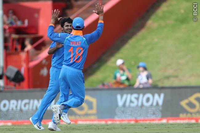 Zondo top-scored for the Proteas with a 74-ball 54, laced with three boundaries and two sixes on a good batting track, where most of the other batsmen failed against rookie pacer Shardul Thakur (4/52) and the wrist spin duo of Yuzvendra Chahal (2/38) and Kuldeep Yadav (1/51). Jasprit Bumrah also gave good support by taking two wickets. Asked to bat, the Proteas could hardly recover from the early loss of openers Hashim Amla (10) and skipper Aiden Markram (24) even as No.3 AB de Villiers (30) wasted a start after adding 62 runs for the third wicket with Zondo. Virat Kohli,India beats South Africa,India vs South Africa,skipper Virat Kohli