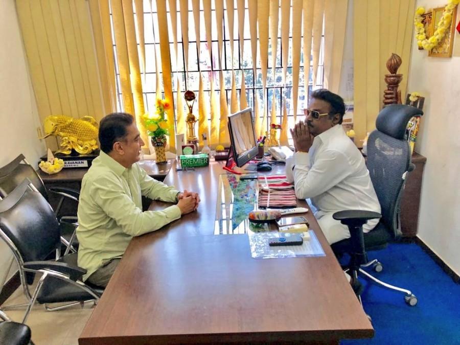 Ulaganayagan Kamal Haasan meets Captain Vijayakanth in Chennai. Ulaganayagan Kamal Haasan,Kamal Haasan,Captain Vijayakanth,Vijayakanth,Kamal Haasan and Vijayakanth