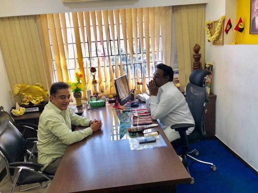 Ulaganayagan Kamal Haasan meets Captain Vijayakanth in Chennai on 19th Feb. Ulaganayagan Kamal Haasan,Kamal Haasan,Captain Vijayakanth,Vijayakanth,Kamal Haasan and Vijayakanth