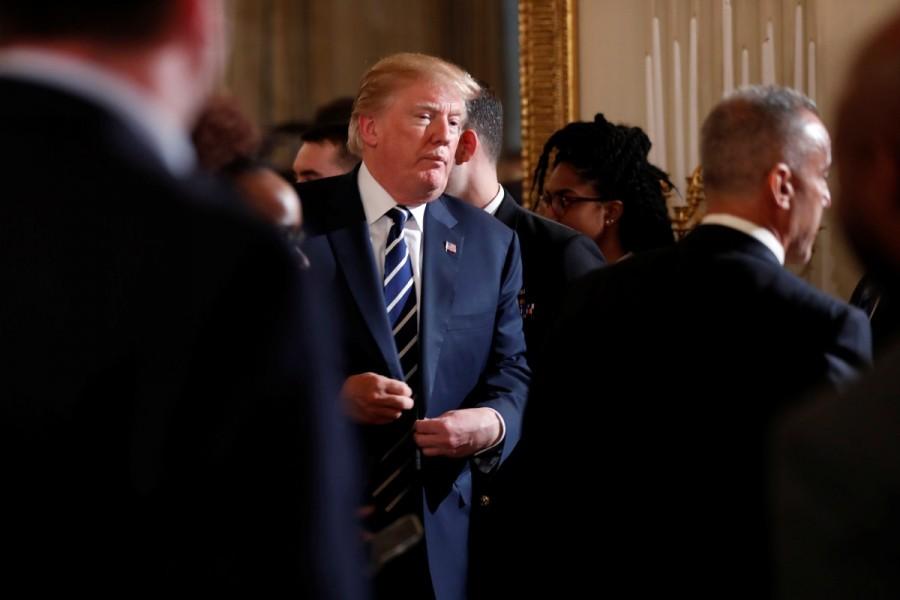 President Donald Trump departs after a listening session with Marjory Stoneman Douglas High School shooting survivors and students. President Donald Trump,Donald Trump,Donald Trump meets Florida school survivors,Florida school survivors,Florida school shooting survivors