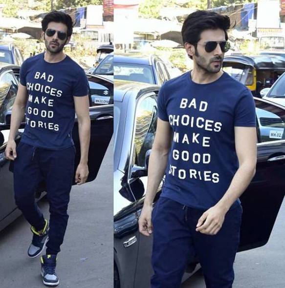 Kartik Aaryan in Tee – Jack N Jones, Joggers – Fila, Sneakers – Bershka. Sonu Ke Titu Ki Sweety,Sonu Ke Titu Ki Sweety actor,Kartik Aaryan,actor Kartik Aaryan,Kartik Aaryan style,Kartik Aaryan looks,Kartik Aaryan wallpaper,Kartik Aaryan poster